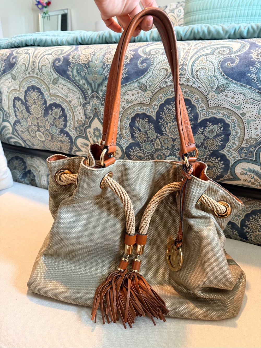 Michael Kors Marina Canvas Shoulder Bag in Gold